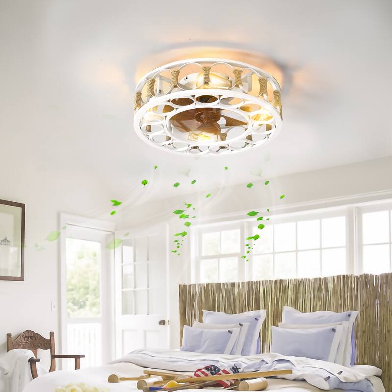 20-in White Modern Flush Mount Ceiling Fan with Light and Remote - 19.7 in. D x 19.7 in. W x 6.1 in. H