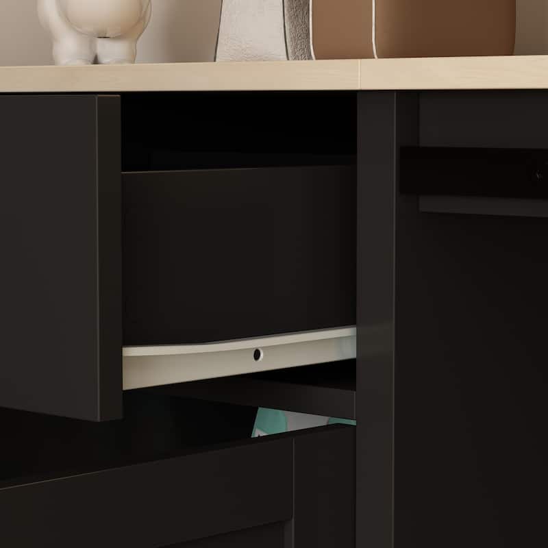 Storage Sideboard with Pet House Modern Home Essential in Black/White