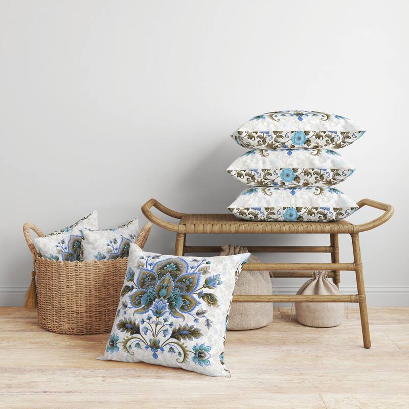 Paisley Petal Melody Faux Suede Reversible Throw Pillow Blue and Copper