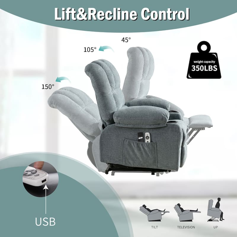 Power Electric Massage Lift Lounge Chair with Heating and Vibration, USB