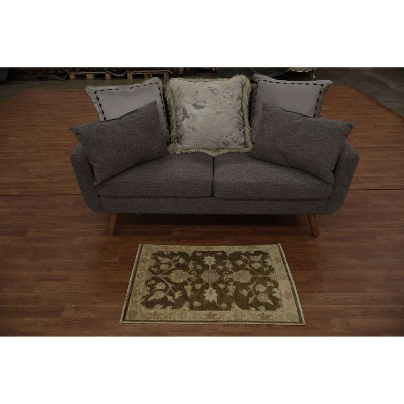 Hand Knotted Oriental 100% Wool Carpet Traditional All-Over Brown Peshawar Area Rug - 3' 0'' X 2' 0''