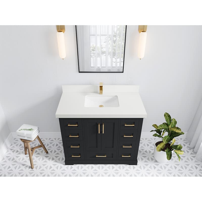 Willow Collection 42 in W x 22 in D x 36 in H Boston Single Bowl Sink Bathroom Vanity with Countertop