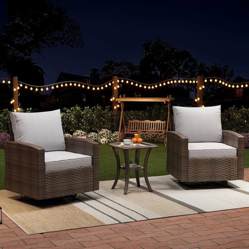 3 Piece Patio Rocking Bistro Set with Side Table & Comfortable Cushions