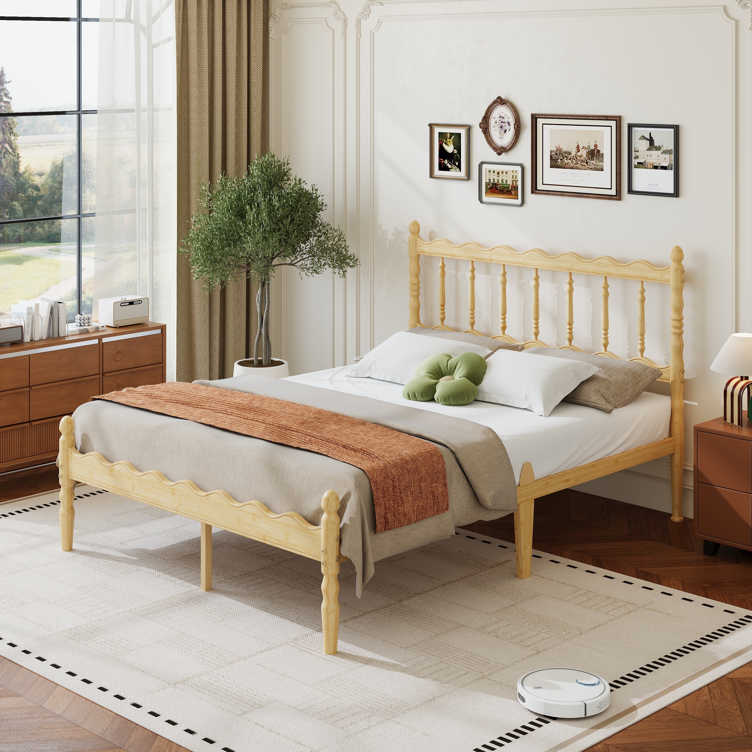 Bamboo Wood Platform Bed Frame with 43