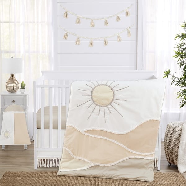 slide 2 of 6, Boho Desert Sun Taupe 4pc Nursery Crib Bedding Set Neutral Tan Beige Ivory Gold Off White Bohemian Mountain Geometric Sunshine
