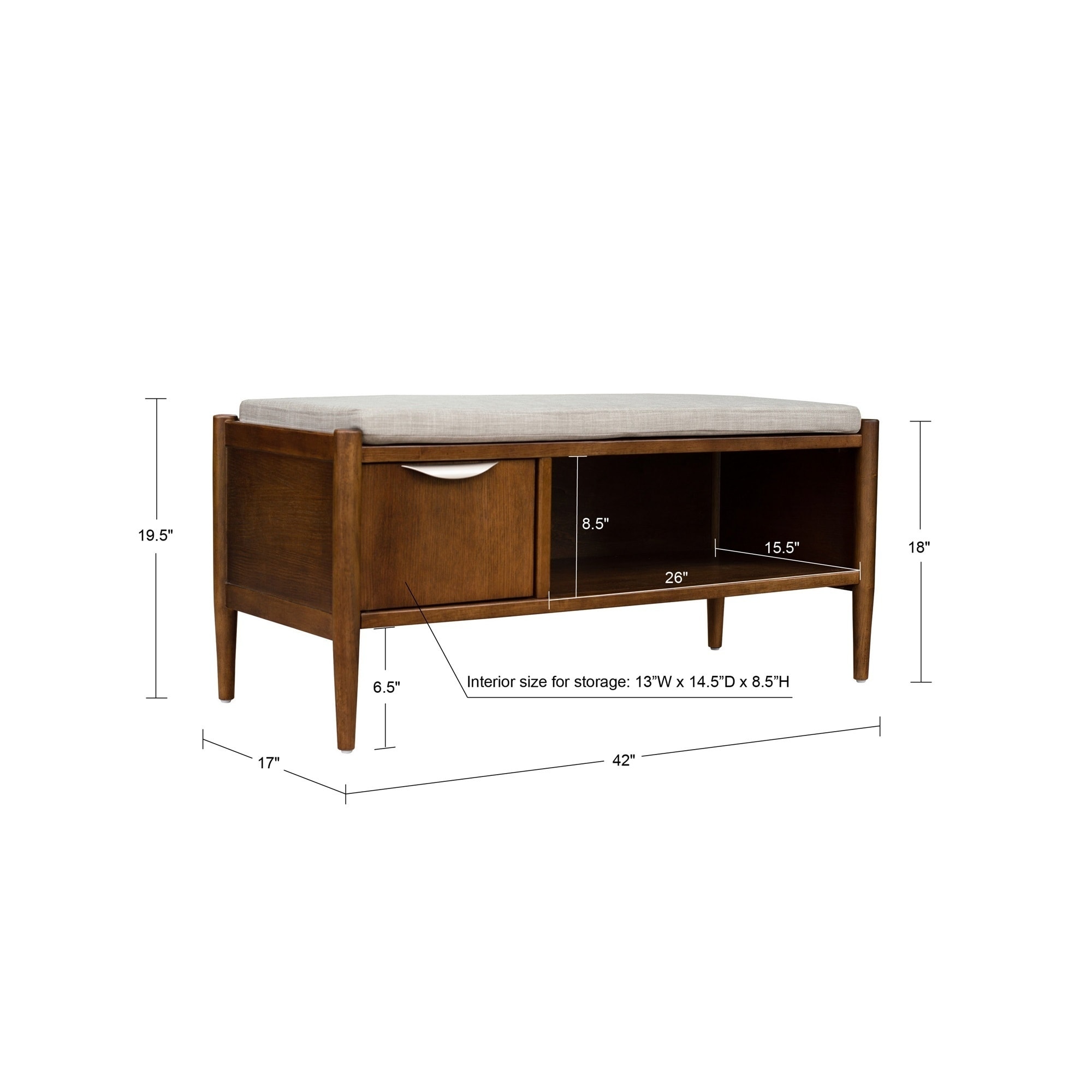 INK+IVY Arcadia Mid-Century Storage Bench - 42"W