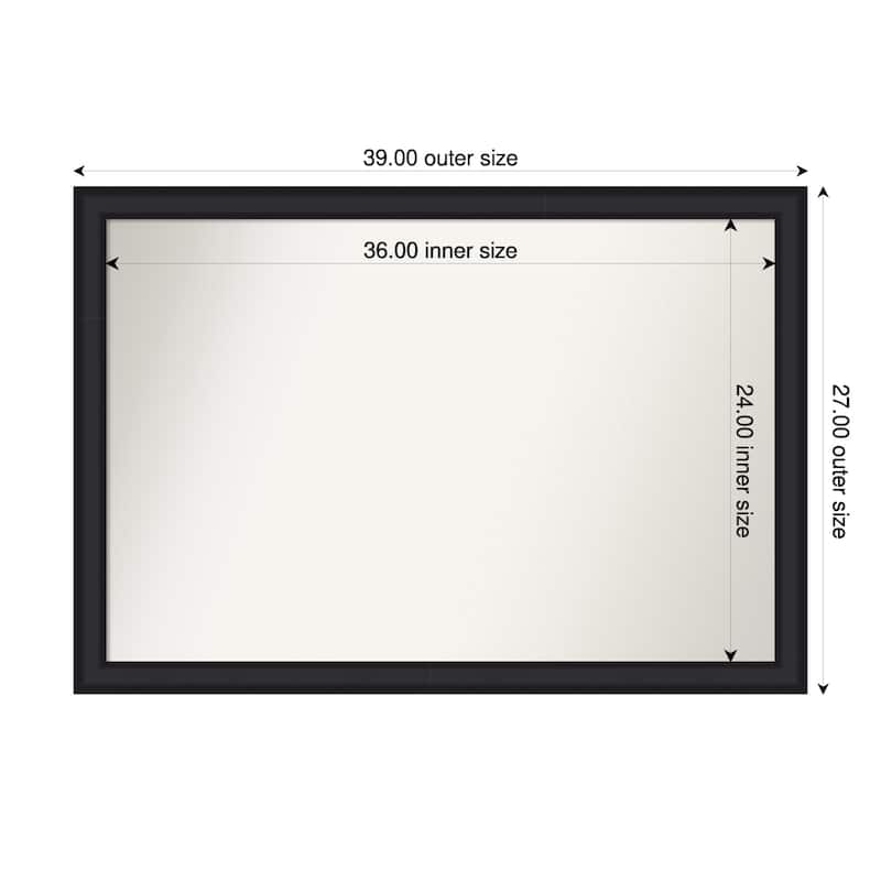 Oliver Narrow Non-Beveled Wood Framed Bathroom Vanity Wall Mirror - 39 x 27 in - Oliver Black Narrow