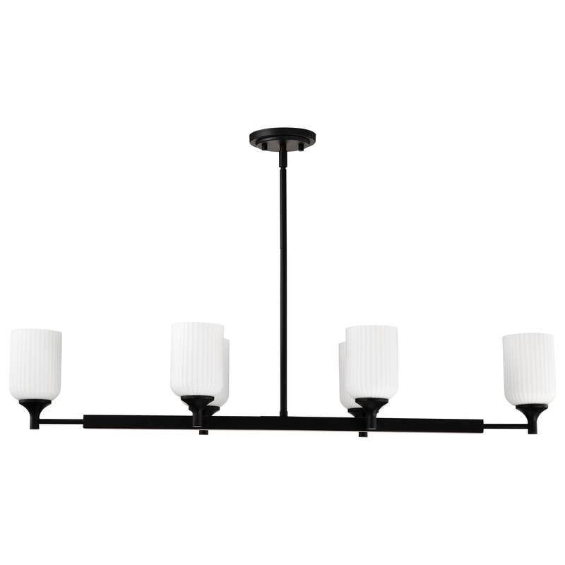 Solara 6 Light Island Pendant Matte Black Finish Frosted Ribbed Glass - Matte Black