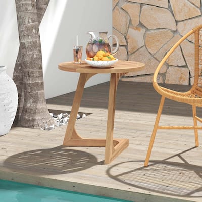1/2 PCS Teak Wood Outdoor Side Table Round Patio End Table