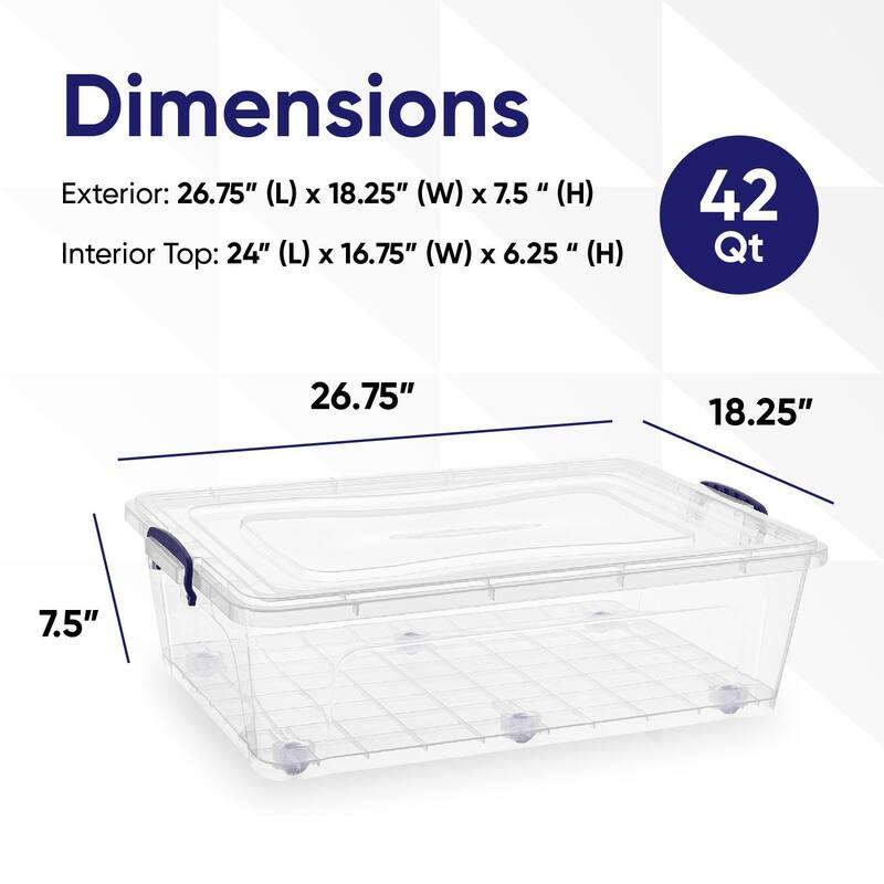 Under Bed Storage Containers with Wheels (2 Pack) - 27" H x 18" W x 7.5" D
