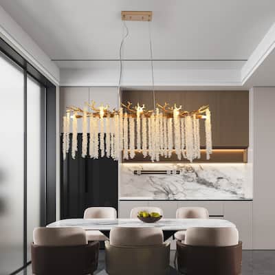 39" Gold Pendant Light - Cascading Crystals - Living Dining Foyer(Bulb Not Included)