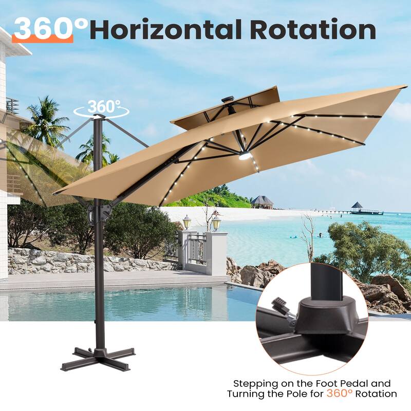 Outdoor Patio 10 x 13 FT Aluminum Cantilever Umbrella Double Top with Rod Base