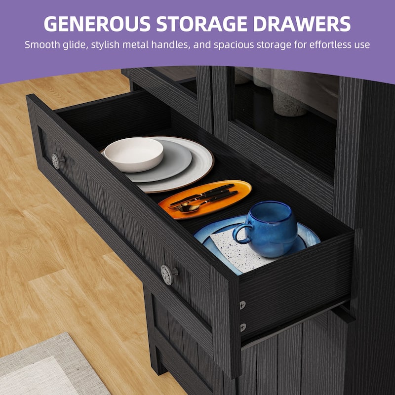 71 Inch Tall Farmhouse Arched Pantry Cabinet with Large Drawers and Adjustable Shelves for Kitchen Storage Organization