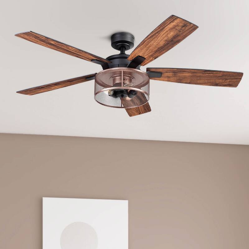 52" Honeywell Carnegie Matte Black/Copper Industrial Farmhouse LED Ceiling Fan with Light and Remote Control - Matte Black / Copper