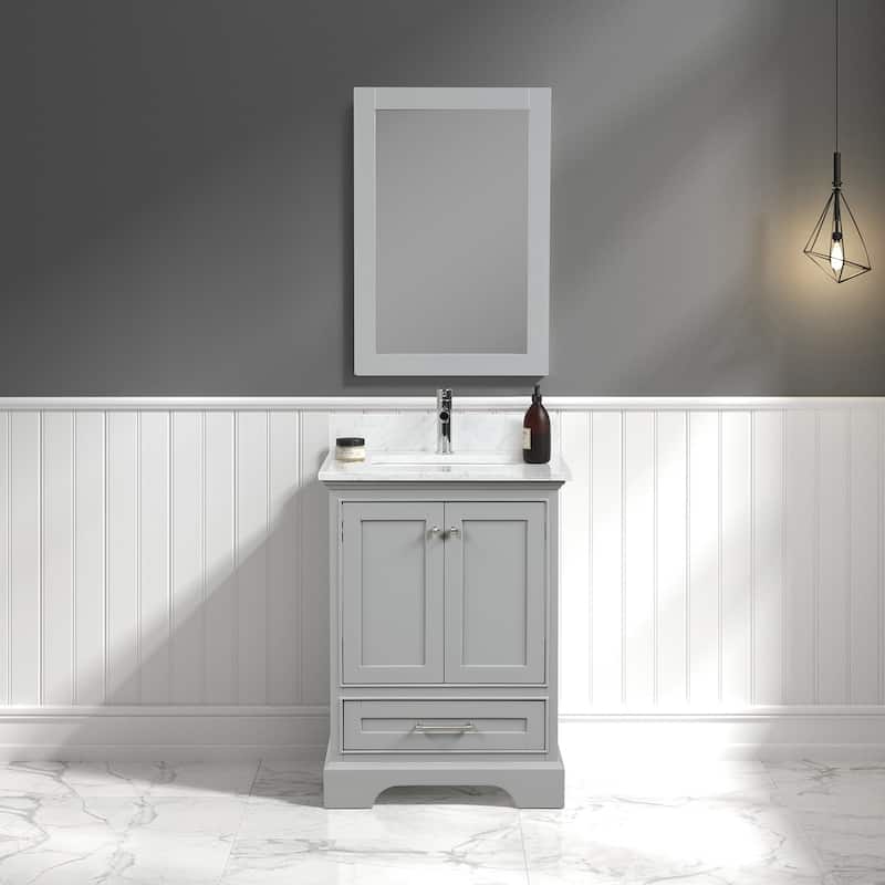 Blossom Copenhagen 24" Bathroom Vanity with Marble Top, Sink & Mirror - MetalGrey