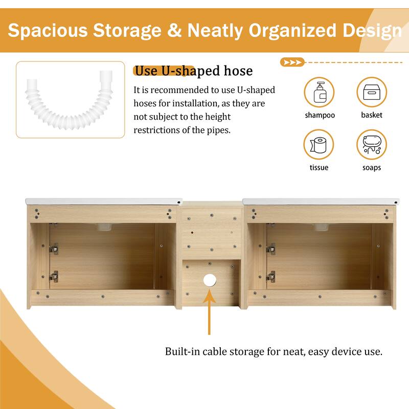 Malwee 28"/40"/52"/68" Floating Bathroom Vanity, Wall Mounted Bathroom Vanity with Ceramic Sink,Soft Close Door and Shelf