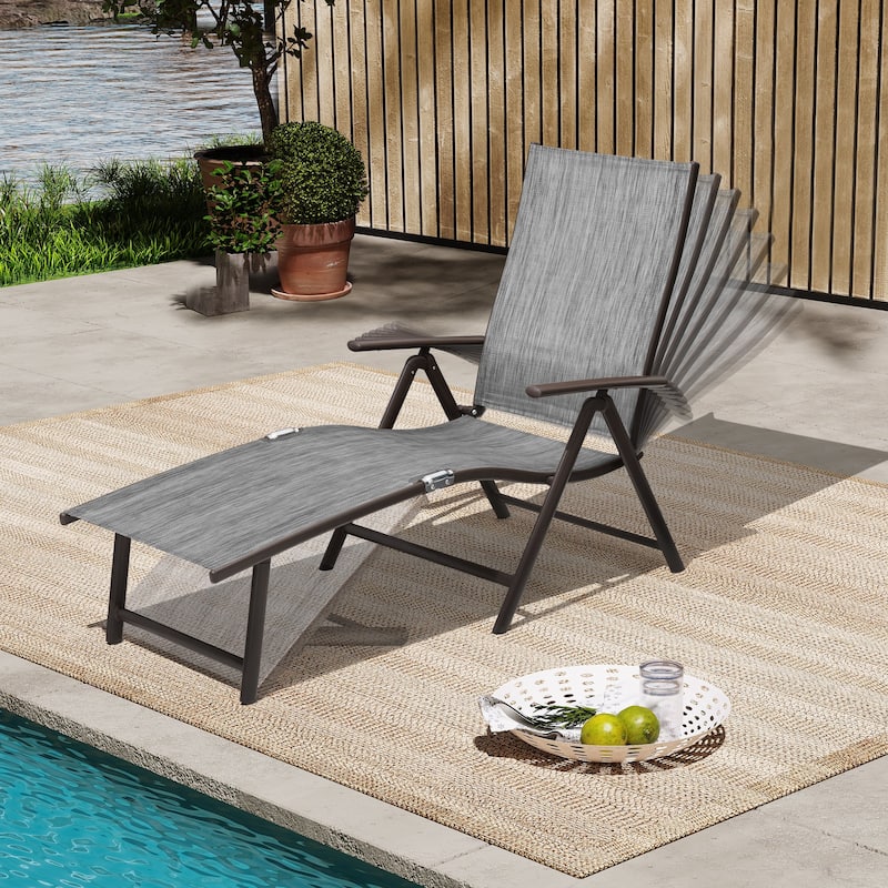 VredHom Outdoor Aluminum Portable Folding Chaise Lounge Chair - 70" L x 20" W x 14" H