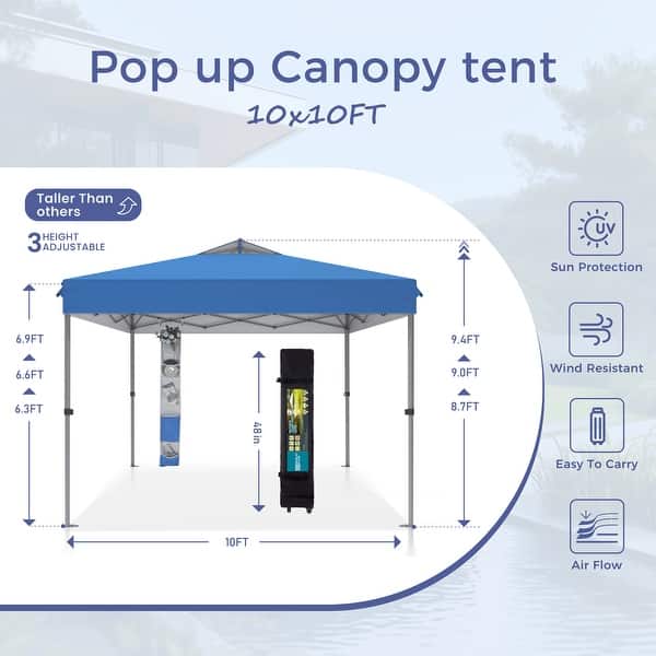 dimension image slide 1 of 6, 10' x 10' Pop Up Outdoor Canopy Tent Commercial Instant Reinforce Canopies with Wheel Carry Bag & Storage Pocket - 10x10'