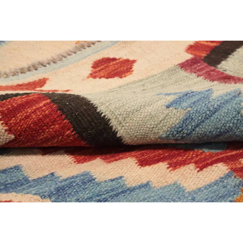 Hand Woven Oriental 100% Wool Carpet Southwestern Tribal Navy Blue & Blues Kilim Area Rug - 6' 3'' X 4' 1''