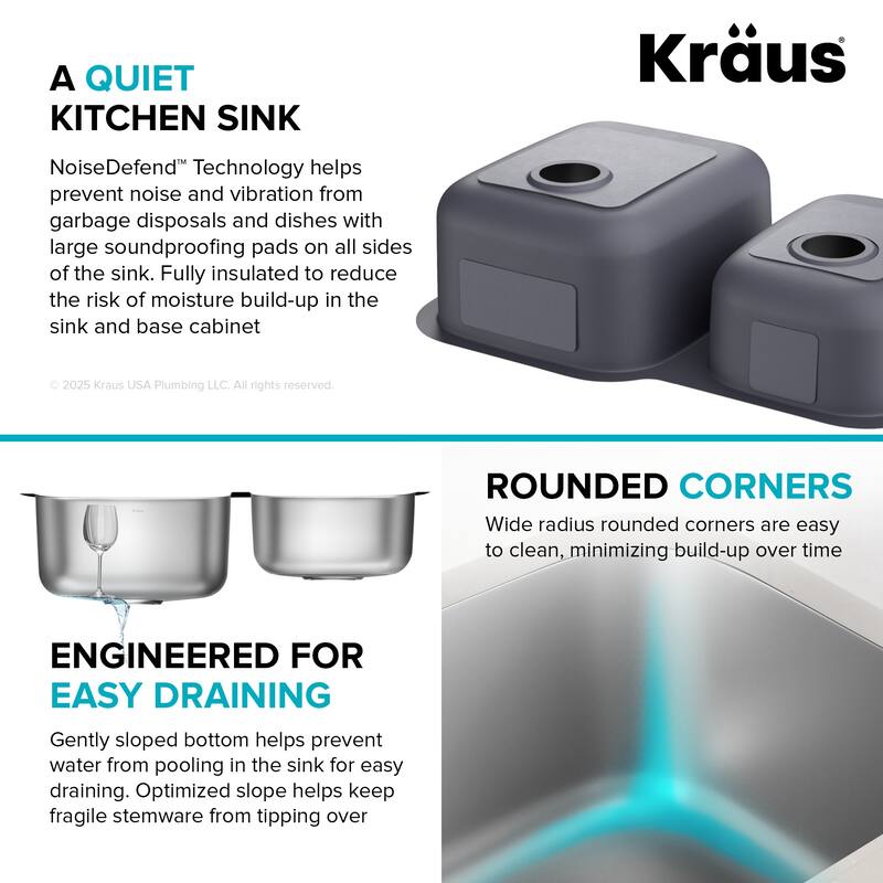 Kraus 32" Double Basin 16 Gauge Stainless Steel Kitchen Sink for - Stainless Steel