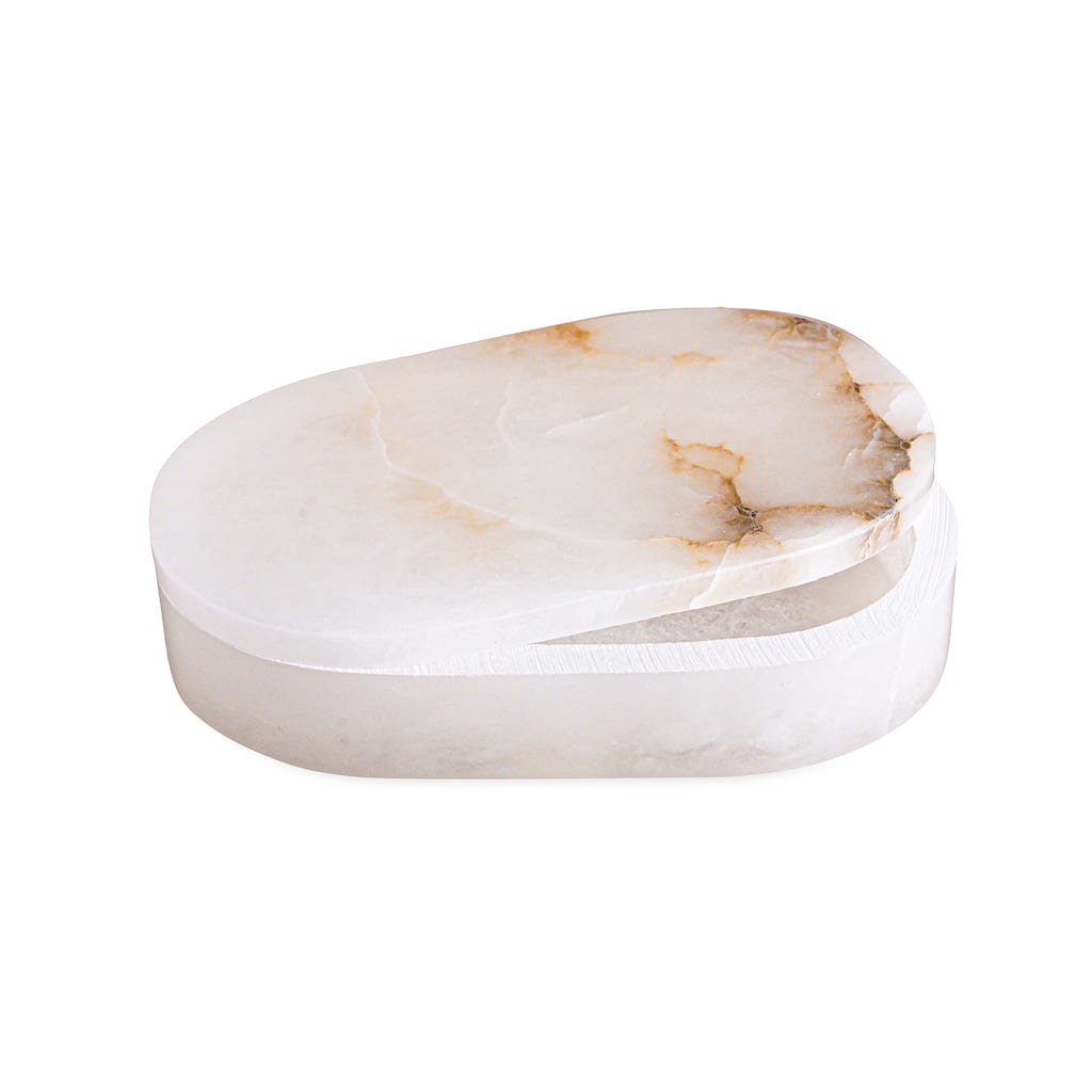 White Alabaster Oval Display Box Med.7"x4"x1.5"