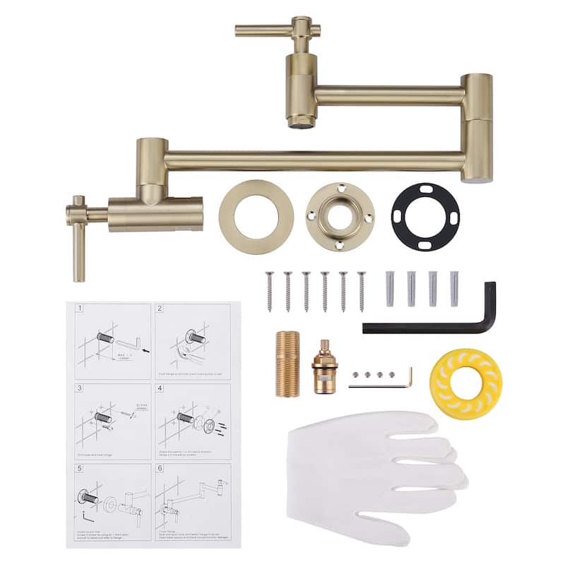 WOWOW Wall Mount Double Handle Pot Filler Faucet