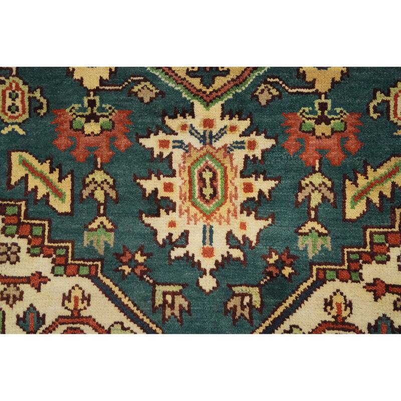 Hand Knotted Oriental 100% Wool Carpet Traditional Medallion Navy Blue & Blues Heriz (serapi) Area Rug - 9' 10'' X 7' 11''
