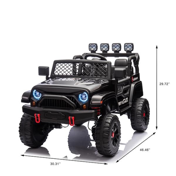 dimension image slide 3 of 4, 24V 4WD Kids Ride On Truck, 2 Seater with Remote Control, Metal Suspension, Music, LED Lights, Off-Road Toy
