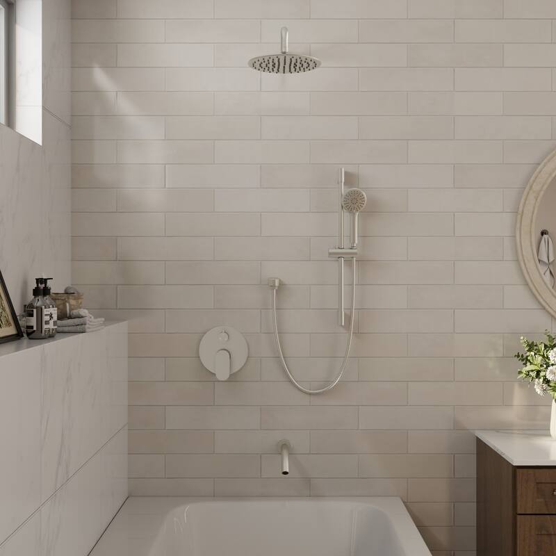 4-Spray Wall Mount Dual Fixed and Handheld Shower Head with Slide Bar and Tub Spout, Valve included