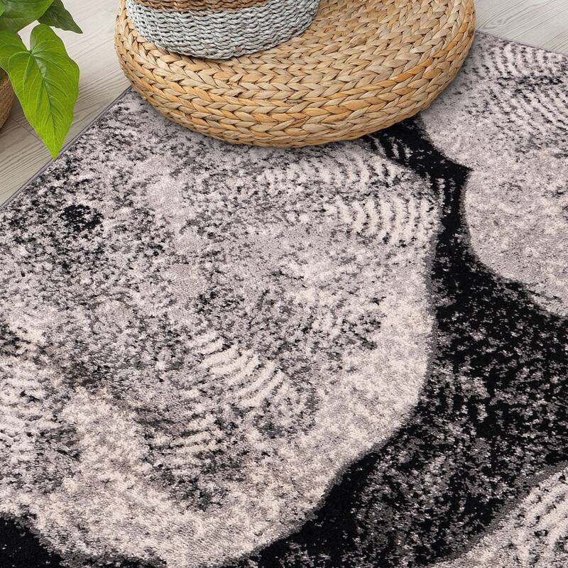World Rug Gallery Contemporary Floral Design Black Area Rug