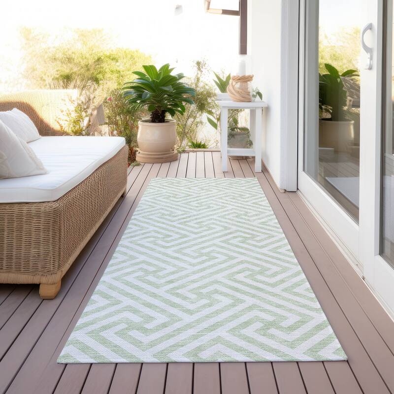Machine Washable Indoor/ Outdoor Chantille Geo Modern Rug - Mint - 2'3" x 7'6"