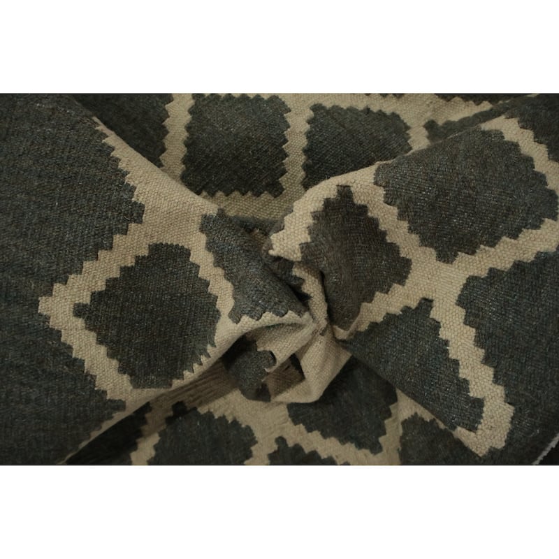 Hand Woven Oriental 100% Wool Carpet Southwestern Tribal Greys & Charcoal Kilim Area Rug - 9' 9'' X 6' 9''