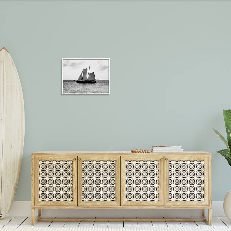 Stupell Traditional Ship Sailing Across Ocean Black White Photography Framed Wall Art