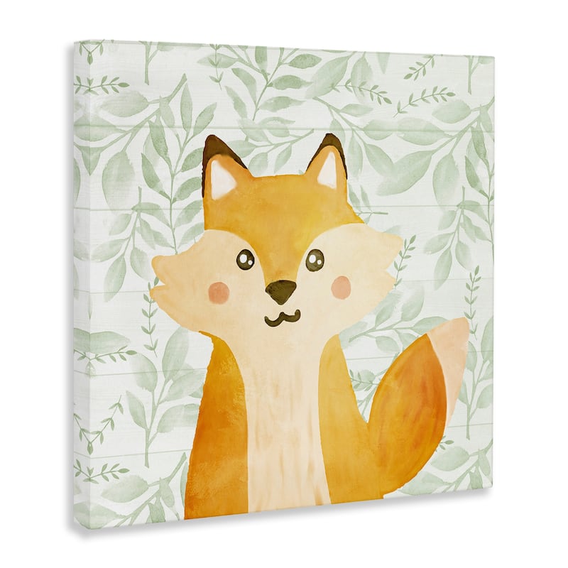 Stupell Whimsical Fox on Florals Canvas Wall Art Design By Kim Allen