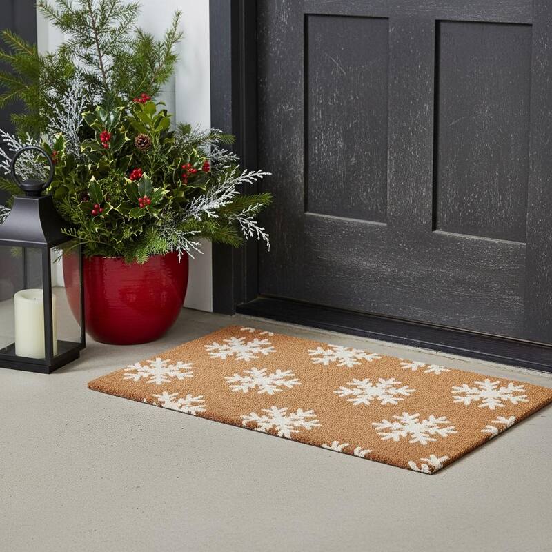 HomeRoots 24" X 36" Brown And White Christmas Snowflake Outdoor Coir Door Mat - 24.00' X '36.00 - 24.00' X '36.00