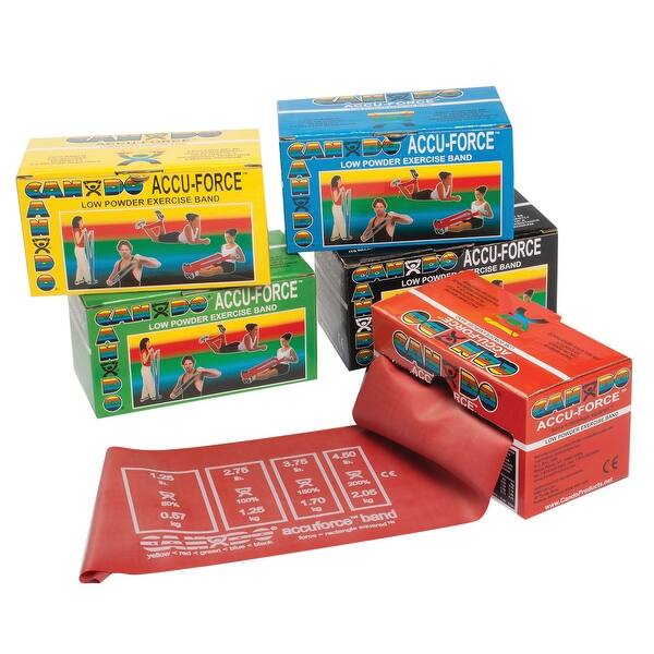CanDo AccuForce Exercise Band - 4' exercisers, 5-piece set (1 each: yellow, red, green, blue, black)