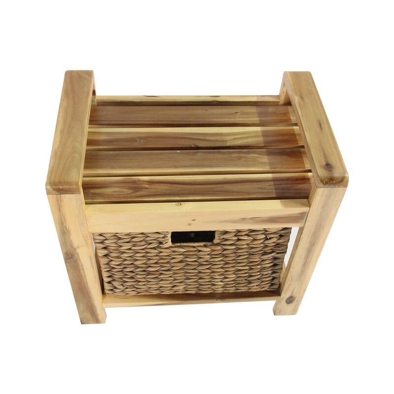 M4H Brae Solid Wood Natural Water Hyacinth Basket Storage Ottoman