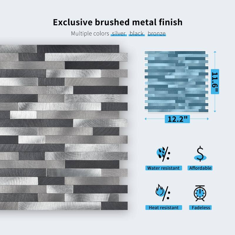 Art3d 10-Sheet 12x12 in. Metal Peel and Stick Tile Backsplash for Kitchen, Matt Black, Gray, White