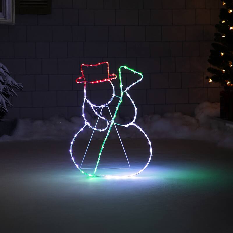 28" Lighted Standing Snowman Silhouette Outdoor Christmas Decoration - White