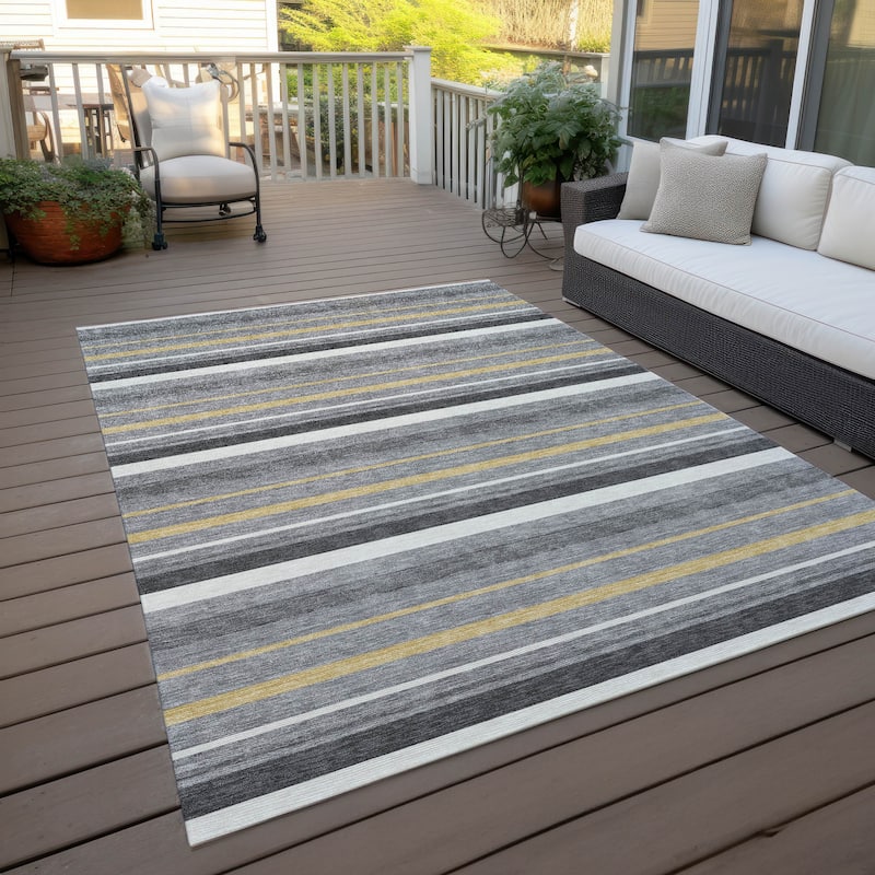 Machine Washable Indoor/ Outdoor Chantille Contemporary Stripes Rug - Gray - 9' x 12'