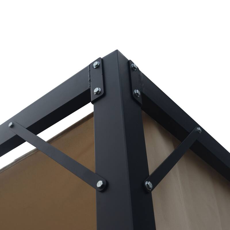 Roomfitters Steel Outdoor Pergola with Retractable Canopy, All-Weather Patio Shade for Dining and Entertaining, Beige