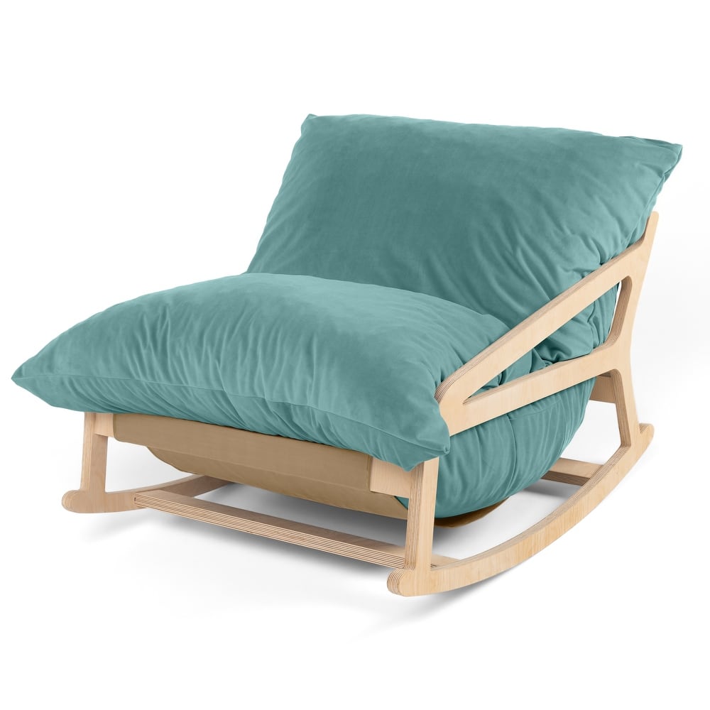 Pillow Saxx Bean Bag Rocking Chair - Elegant Oversized Rocker with Modern Wood Frame