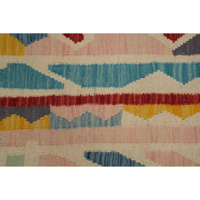 Hand Woven Oriental 100% Wool Carpet Southwestern Tribal Multi-Colored Kilim Runner Rug - 12' 0'' X 2' 8''
