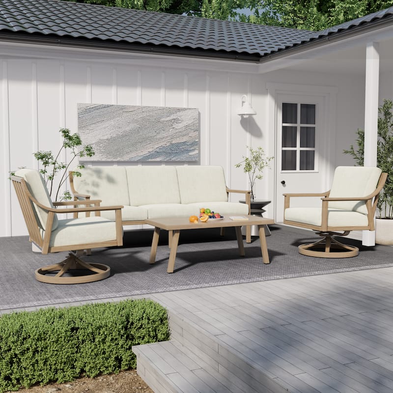 5-Person Aluminum Patio Conversation Set with Swivel Chairs, Coffee Table and Cushions