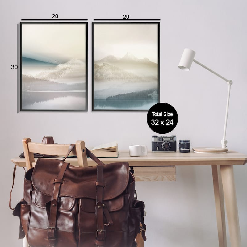 Stupell Mountain Peaks & Neutral Lake Framed Giclee Art Design By Gemma Bardot (Set of 2)