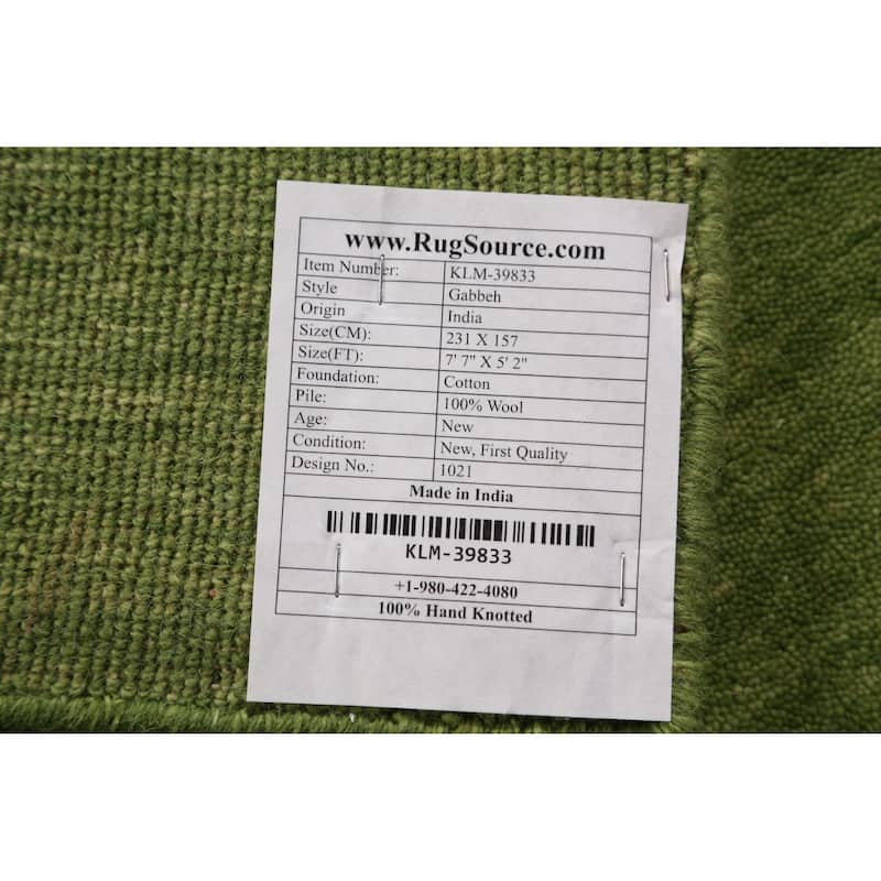 Green Gabbeh Indian Area Rug Handmade Tribal Wool Carpet - 5'2" x 7'7"
