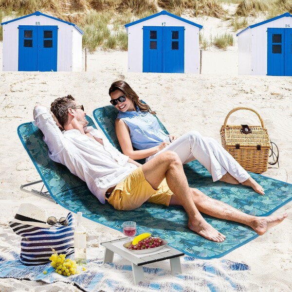 Gymax 3PCS Folding Beach Mat Set Adjustable Beach Lounge Chair
