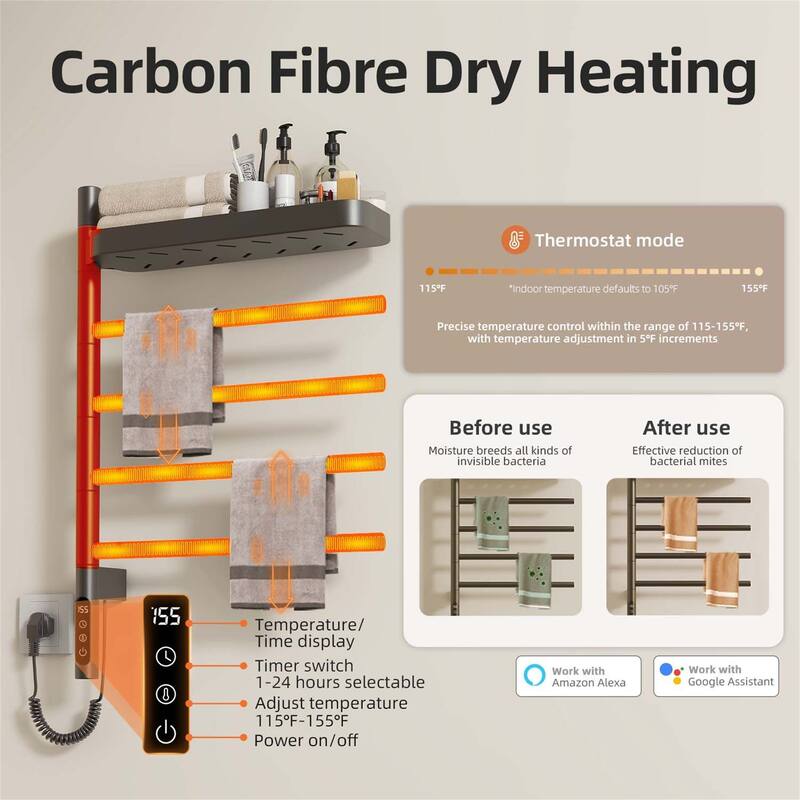 Smart Rotating Heated Towel Rack for Bathroom,Towel Warmer