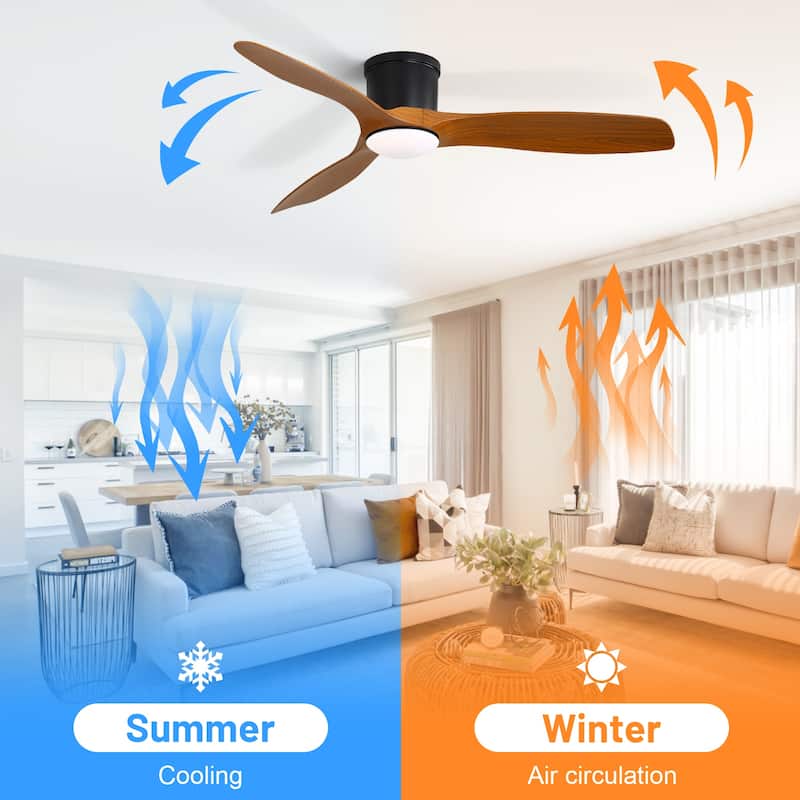 Sofucor 52 Inch Low Profile Flush Moun Ceiling Fans with Lights,3 ABS Blades,Dimmable 6-Speed 3-Timer Reversible DC Motor