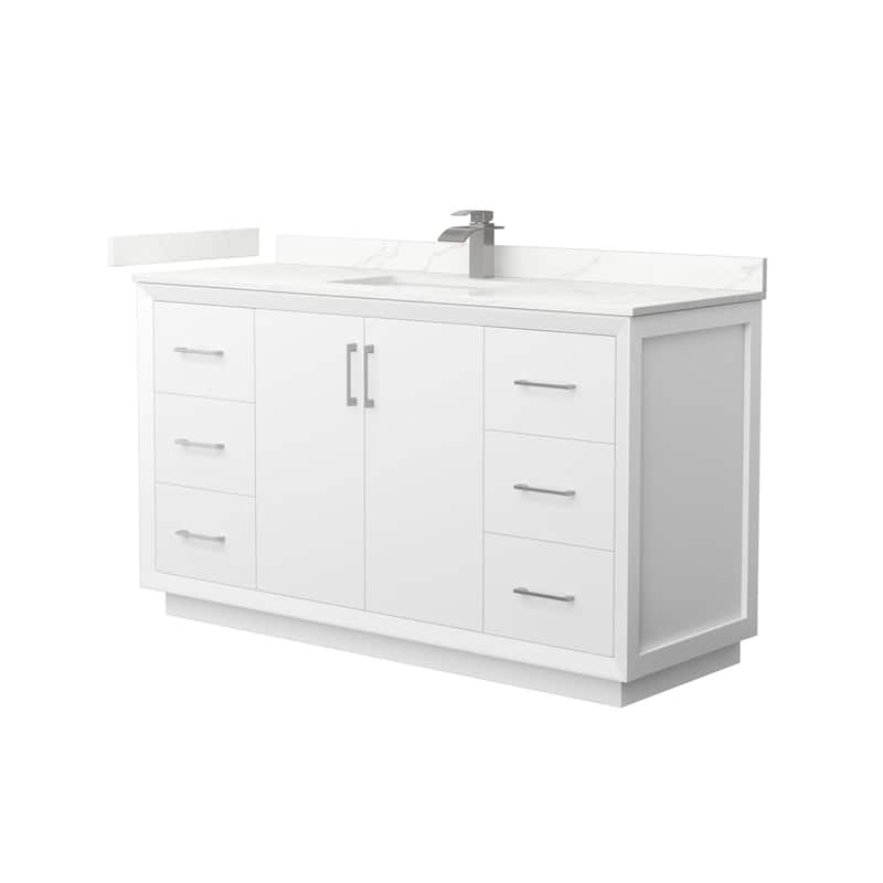 Wyndham Collection WCF414160S-QTZ-UNSMXX Strada 60" Free Standing - White / Giotto Quartz Top / Brushed Nickel